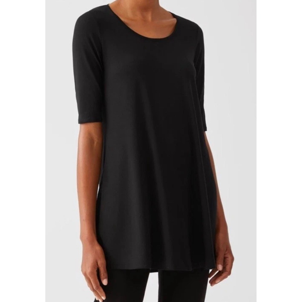 EILEEN FISHER‎ Top Blouse Shirt Jersey Stretch Tunic Petite Small Made In USA